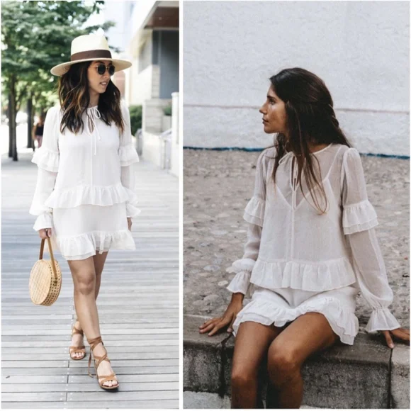 Tularosa Darla Ruffle Sheer Mini Dress Cloud Cream - Picture 7 of 9